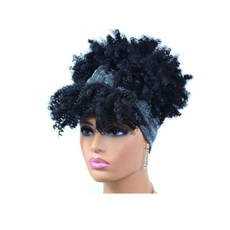 Headscarf Wig Black Gradient Small Curly Wig Explosive Headgear