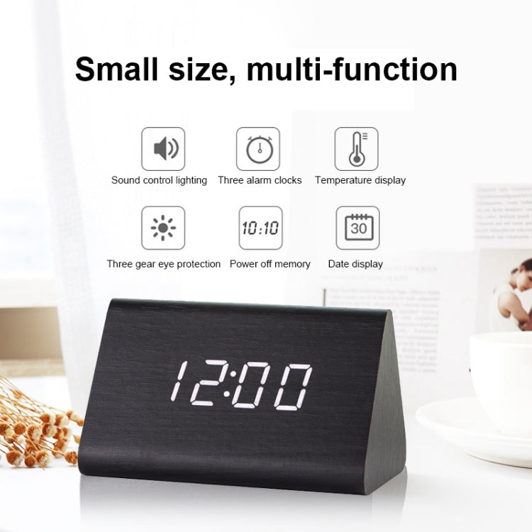 Mute Luminous Electronic Clock Wooden Sound Control Small Triangle Alarm Clock