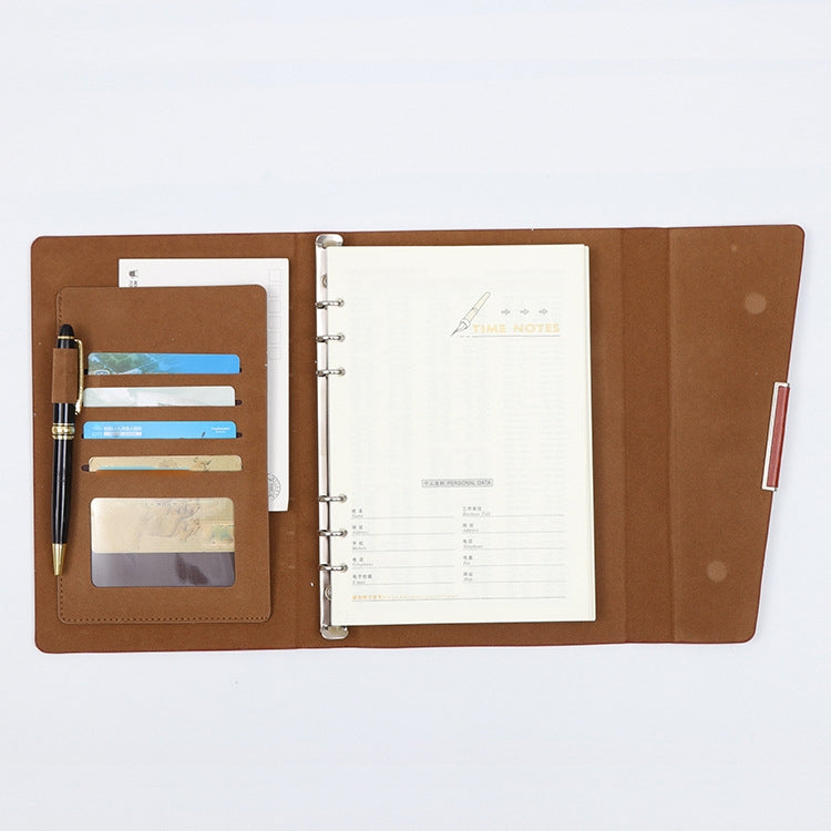 Business Notebook Imitation Leather PU Tri-Fold Loose-Leaf Notepad