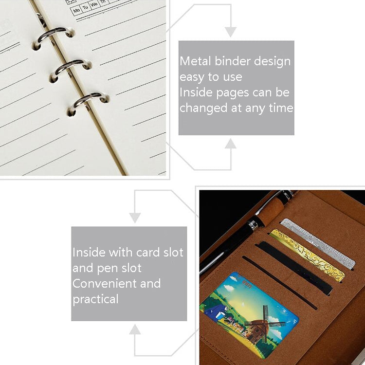 Business Notebook Imitation Leather PU Tri-Fold Loose-Leaf Notepad