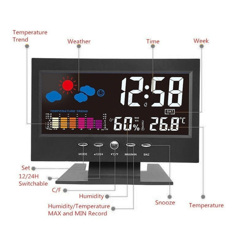 8082T Weather Forecast Clock LED Color Screen Perpetual Calendar Temperature And Humidity Intelligent Voice Control Electronic Alarm Cloc,Specification: