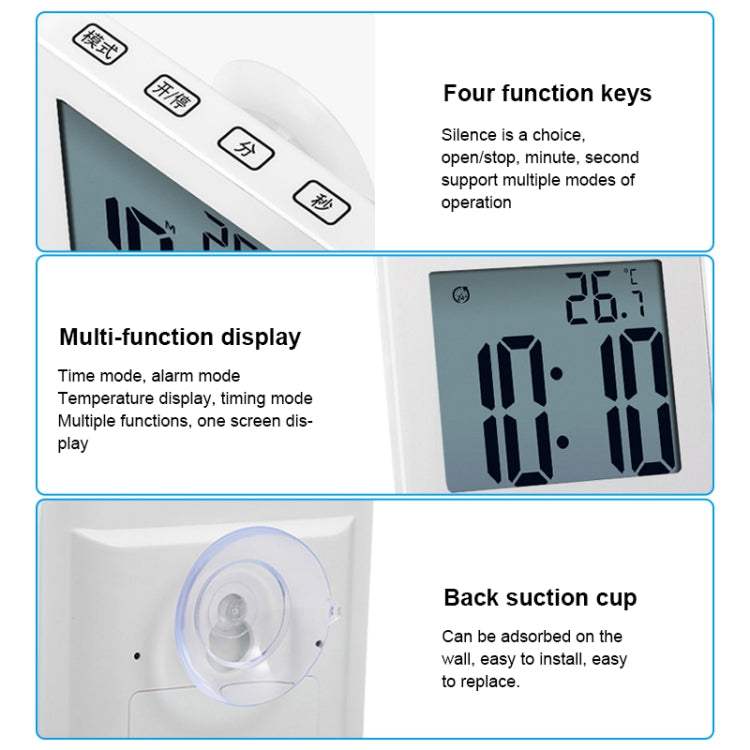 Waterproof Wall Clock LCD Bathroom Clock Kitchen Electronic Alarm Clock