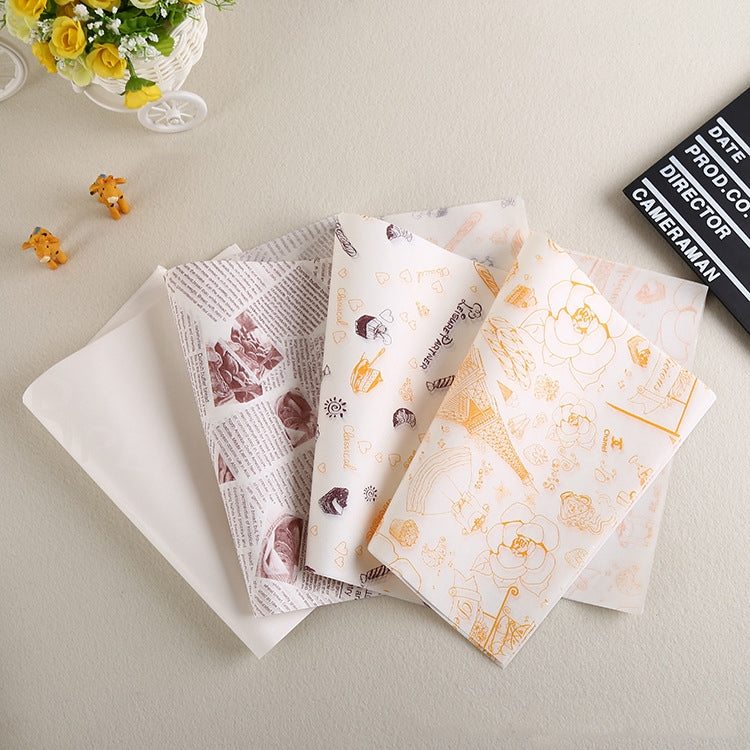 100 Sheets / Pack Cake Greaseproof Paper Baking Packaging Plate Paper Hamburger Paper, Colour: Classical Newspaper