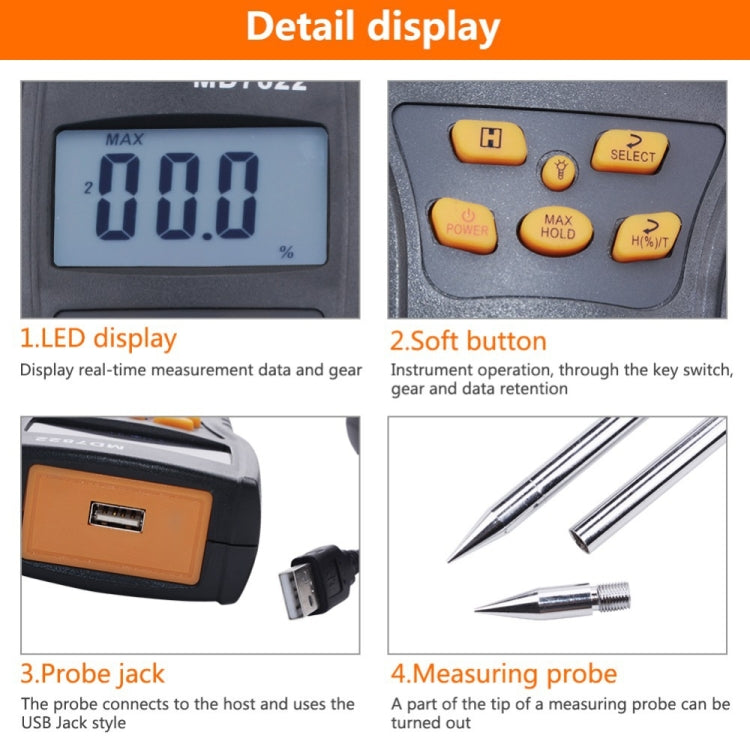 MD7822 Smart Grain Moisture Tester Ultra-Long Probe Digital Moisture Meter