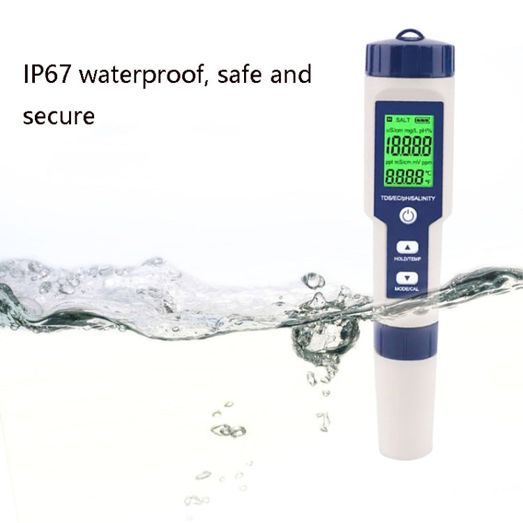 EZ-9909 PH/Salinity/Temperature/TDS/EC 5-in-1 Test Pen Multifunctional Water Quality Detector