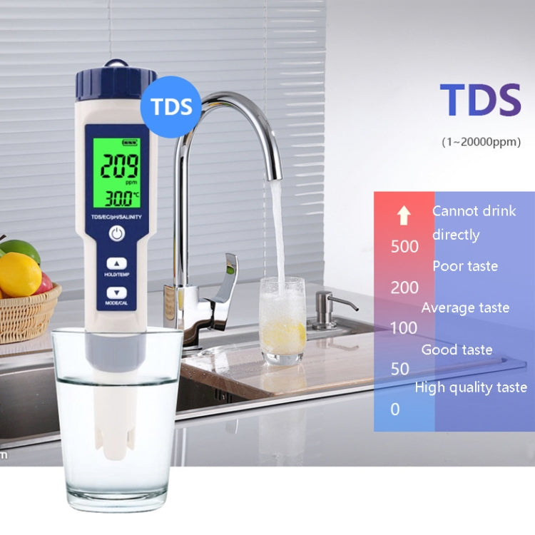EZ-9909 PH/Salinity/Temperature/TDS/EC 5-in-1 Test Pen Multifunctional Water Quality Detector