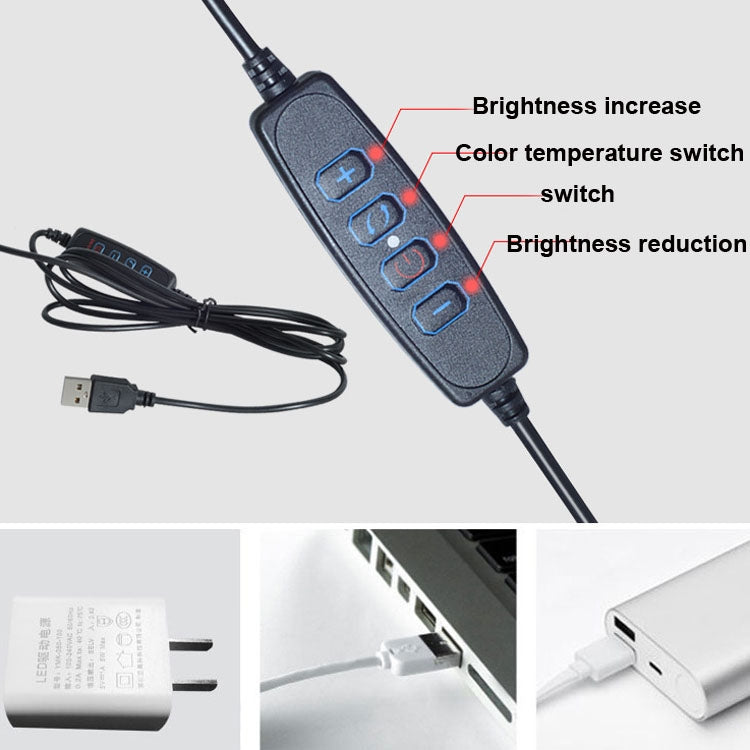 6 inch Strong Clip Fill Light With Adjustable Temperature LED Ring Light Desktop Computer Clip Light, Cable Length: 2 Meters