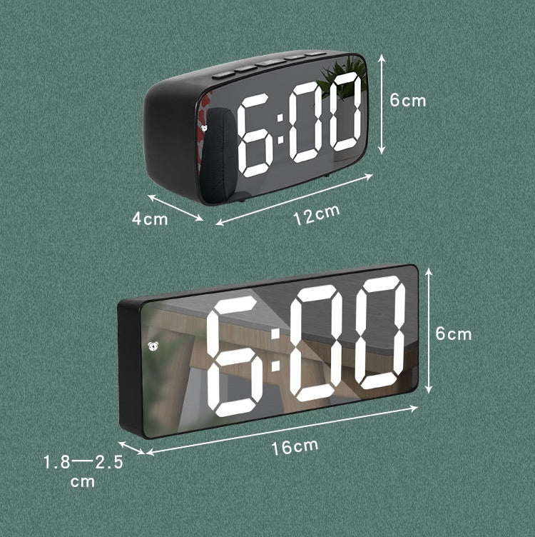 Mirror Bedside Alarm Clock Battery Plug-In Dual-Purpose LED Clock