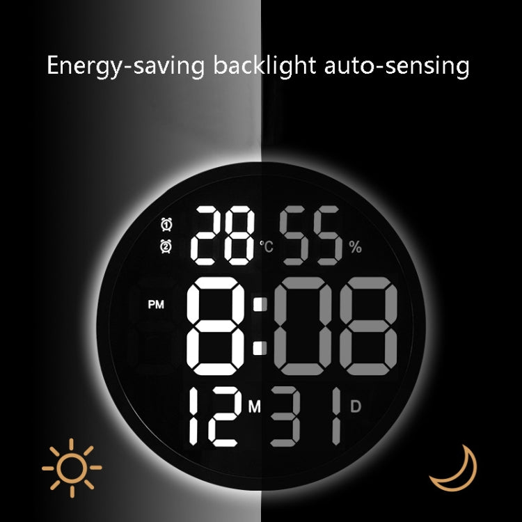 6620 12 Inch LED Simple Wall Clock Living Room Round Silent Digital Temperature And Humidity Electronic Clock