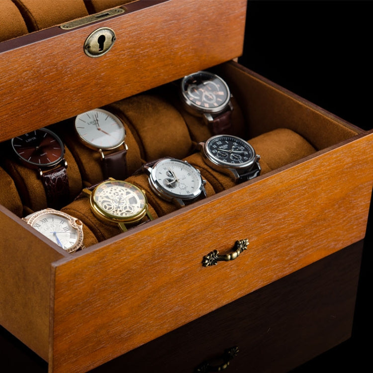 Wooden Double-Layer Watch Storage Box With Lock Jewelry Collection Display Box