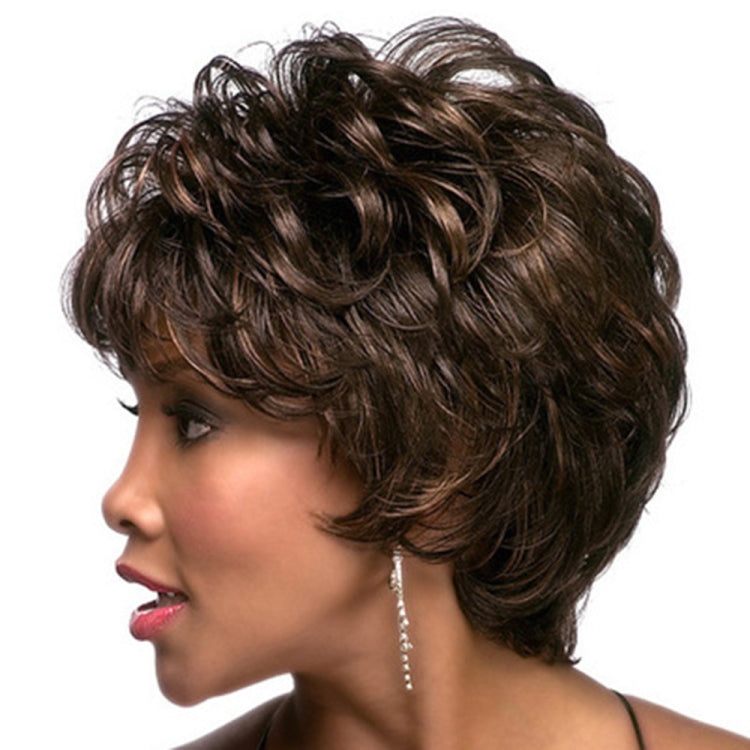 Ladies Oblique Bangs Fluffy Pick Color Wig Short Curly Hair Hood