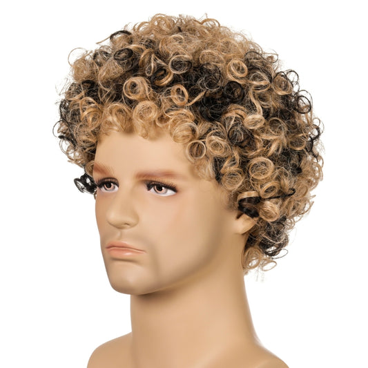 Men Wig Curls Hair Chemical Fiber Headgear