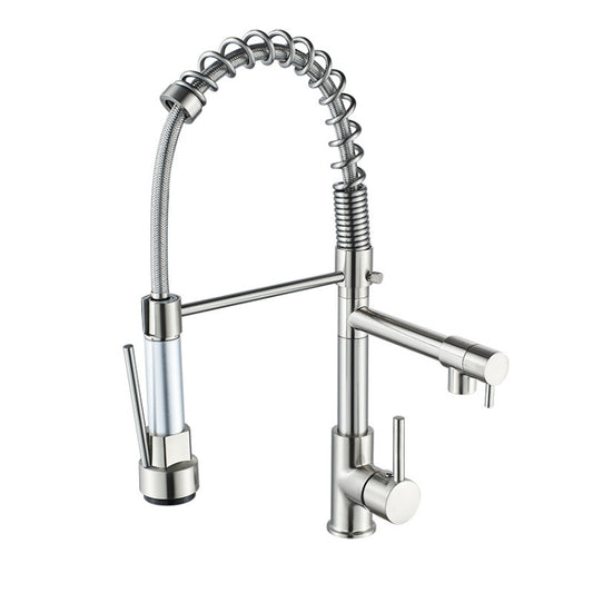 Copper And Nickel Brushed Double Outlet Spring Faucet Rotatable Kitchen Hot And Cold Water Faucet