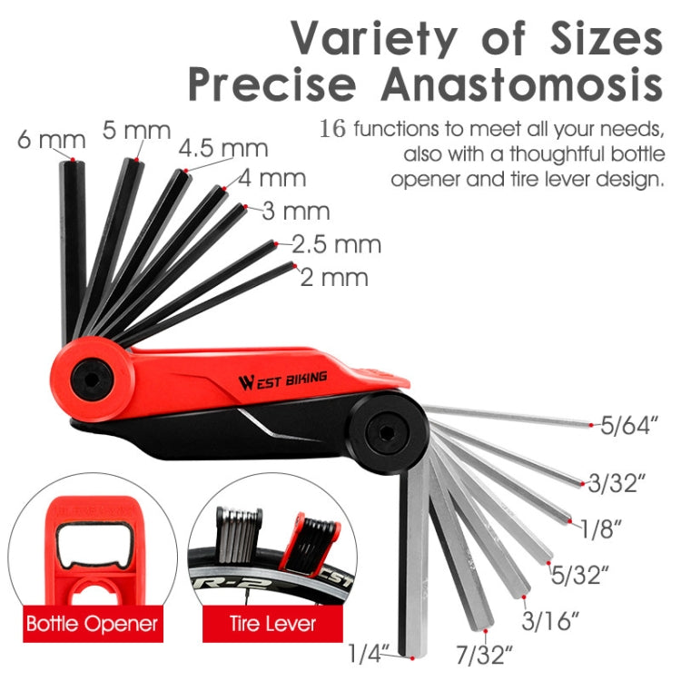 West Biking 16 In 1 Bicycle Repair Tool Multi-Function Wrench Hex Tool Riding Equipment