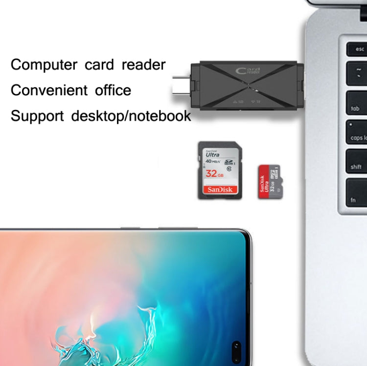 YH-109 SD/TF/Type-C/Micro USB/USB Computer PC Mobile Phone OTG Card Reader