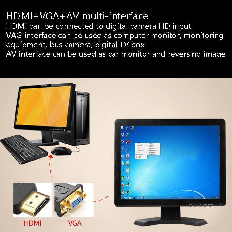 YB-700A-1 7 Inch 12/24V HD Car Monitor Display HDMI VGA AV Interface Home Computer Video Player Resolution: