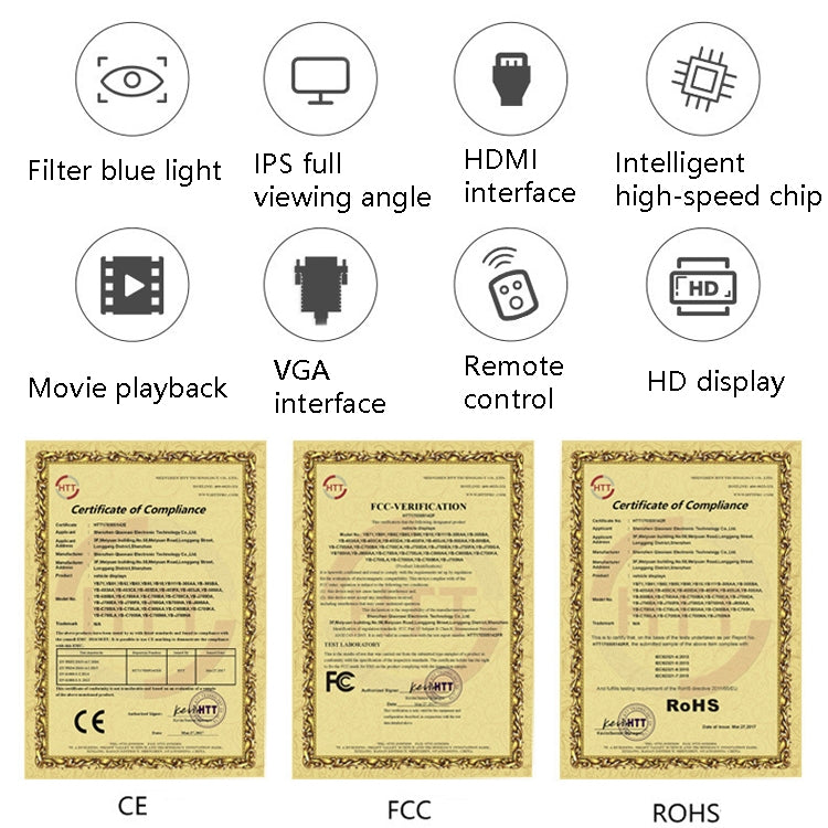 YB-700A-1 7 Inch 12/24V HD Car Monitor Display HDMI VGA AV Interface Home Computer Video Player Resolution: