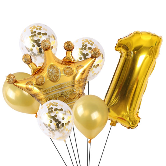 2 PCS Birthday Baby Children Golden Crown Aluminum Film Number Balloon Set Wedding Scene Decoration