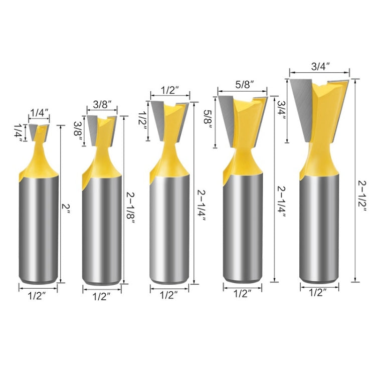1/2 Handle Dovetail Cutter Wood Engraving Small Milling Cutter, Specification:, 5 PCS/Set, 1/2x5/8mm, 1/2x3/4mm, 1/2x1/4mm, 1/2x3/8mm, 1/2x1/2mm