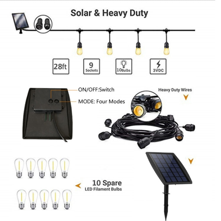 10 In 1 Outdoor Solar Bulb String Lamp Waterproof Solar Garden Light