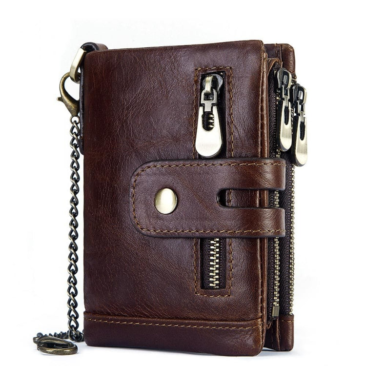 RFID Anti-Theft Swipe Wallet Tri-Fold Multi-Card Slot Crazy Horse Leather Men Leather Wallet