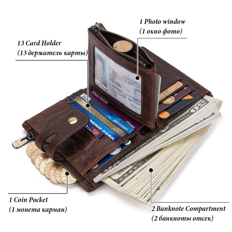 RFID Anti-Theft Swipe Wallet Tri-Fold Multi-Card Slot Crazy Horse Leather Men Leather Wallet
