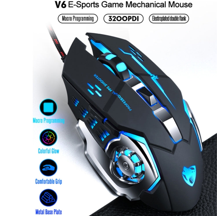 T-WOLF V6 USB Interface 6-Buttons 3200 DPI Wired Mouse Gaming Mechanical Macro Programming 7-Color Luminous Gaming Mouse, Cable Length: 1.5m