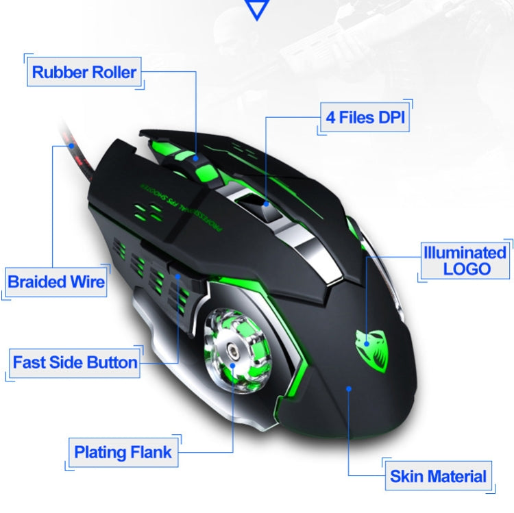 T-WOLF V6 USB Interface 6-Buttons 3200 DPI Wired Mouse Gaming Mechanical Macro Programming 7-Color Luminous Gaming Mouse, Cable Length: 1.5m
