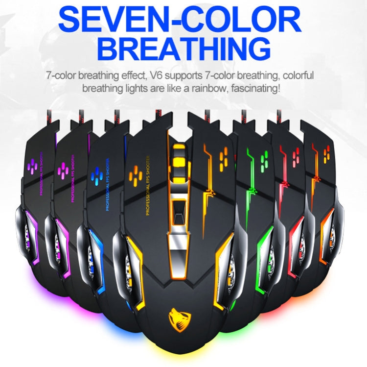 T-WOLF V6 USB Interface 6-Buttons 3200 DPI Wired Mouse Gaming Mechanical Macro Programming 7-Color Luminous Gaming Mouse, Cable Length: 1.5m