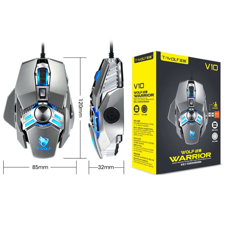 T-WOLF V10 USB Interface 7 Buttons 6400 DPI Gaming Wired Mouse Custom Macro Programming 4-Color Breathing Light Gaming Mouse, Cable Length: 1.5m