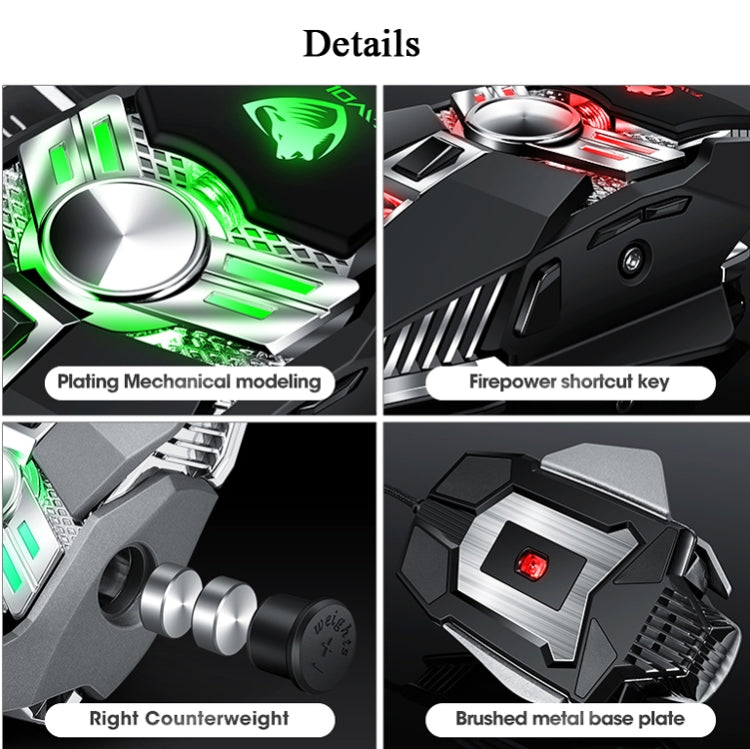 T-WOLF V10 USB Interface 7 Buttons 6400 DPI Gaming Wired Mouse Custom Macro Programming 4-Color Breathing Light Gaming Mouse, Cable Length: 1.5m