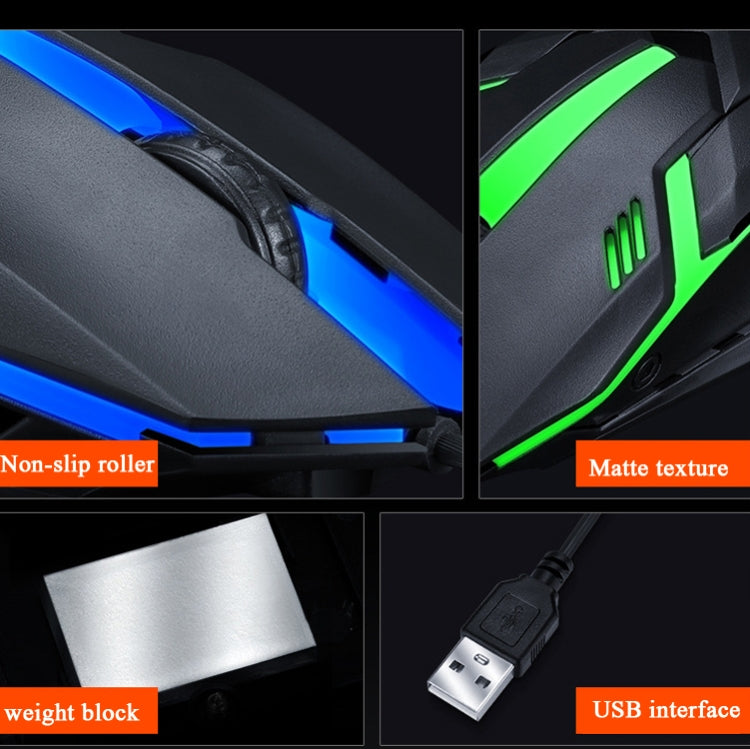 2 PCS T-WOLF V1 USB Interface 3-Buttons 1200 DPI Wired Mouse 7-Color Backlit Gaming Mouse, Cable Length: 1.35m