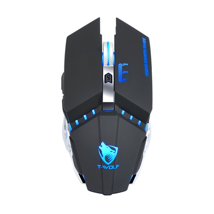 T-WOLF Q15 6-Buttons 1600 DPI Wireless Rechargeable Mute Office Gaming Mouse with 7 Color Breathing Light