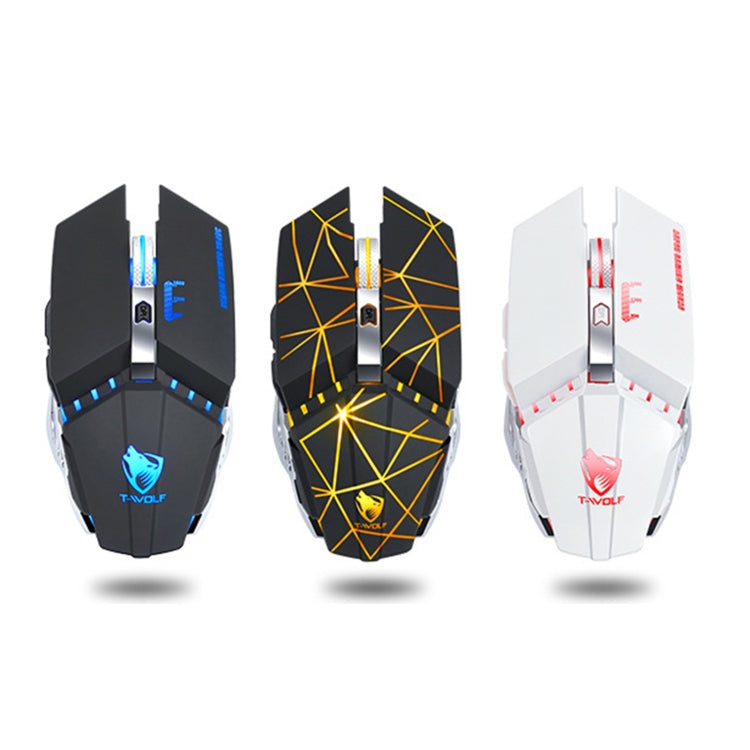 T-WOLF Q15 6-Buttons 1600 DPI Wireless Rechargeable Mute Office Gaming Mouse with 7 Color Breathing Light