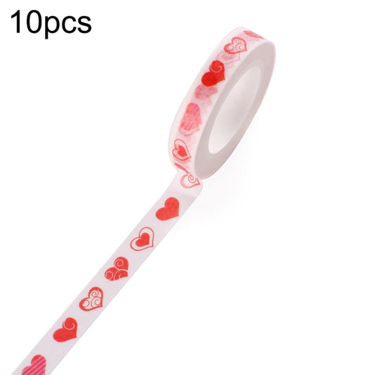 10pcs Paper Tape Hand Ledger Decoration Sticker, 8mmx10m, Red Love SM-11, Black Scissors SM-12, Colorful Clip SM-13, Colorful Fish SM-14, Weather SM-15, Clip Needle SM-16, Love English SM-18, Fresh Strawberry SM-19, Snowflake SM-20, Pencil SM-21