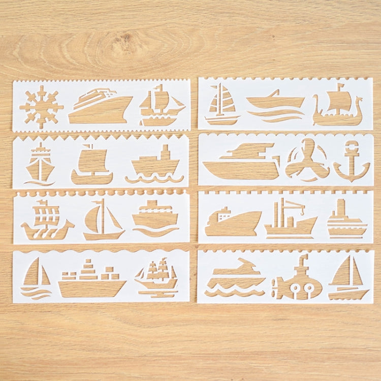 HB-9 Long Series 8 in 1 Drawing Ruler Hand Account Multi-Function Hollow Flower Edge Filling Template