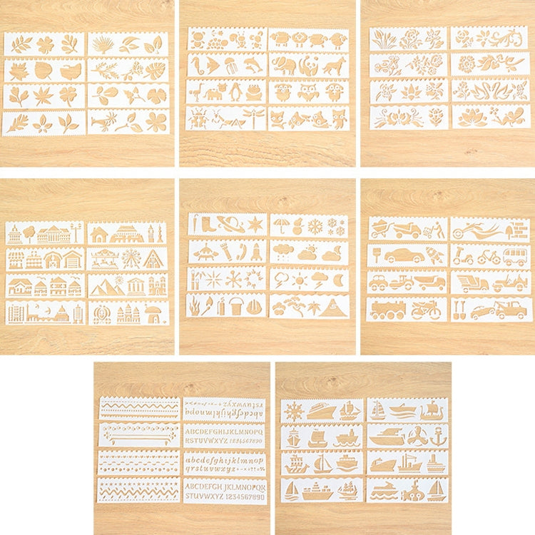 HB-9 Long Series 8 in 1 Drawing Ruler Hand Account Multi-Function Hollow Flower Edge Filling Template