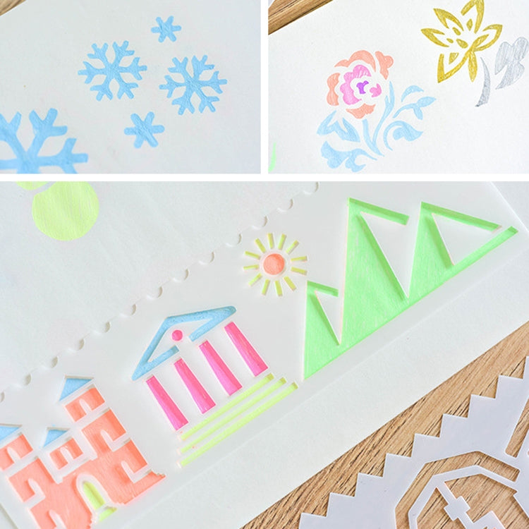 HB-9 Long Series 8 in 1 Drawing Ruler Hand Account Multi-Function Hollow Flower Edge Filling Template