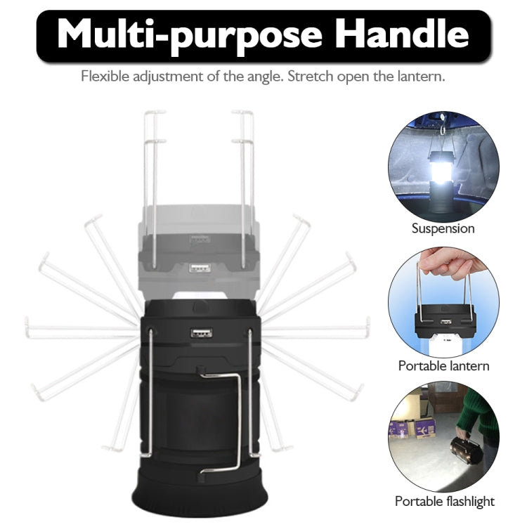 LED Tent Light Solar Rechargeable Camping Light Stretchable Multifunctional Lantern, Support USB Output