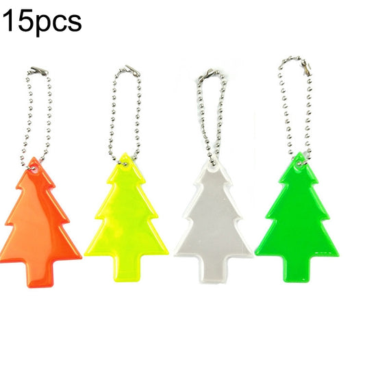 15 PCS Christmas Tree Style PVC Reflective Pendant Outdoor Night Traffic Safety Reflective Keychain Random Colour Delivery