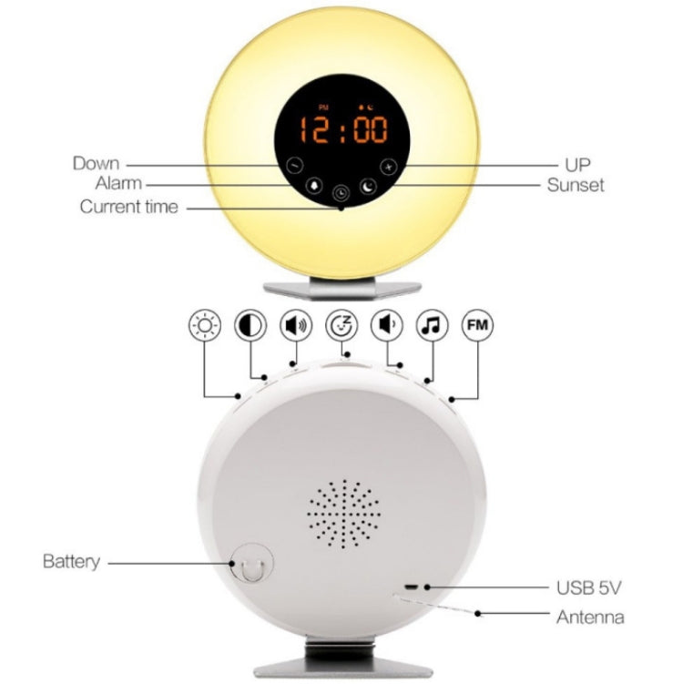 Simulated Sunrise And Sunset Sleep Light Alarm Clock with FM Radio
