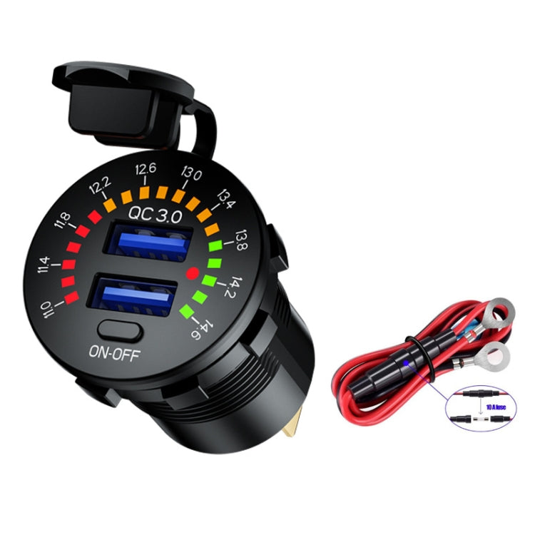 Car Motorcycle Ship Modified With Colorful Screen Display USB Dual QC3.0 Fast Charge Car Charger