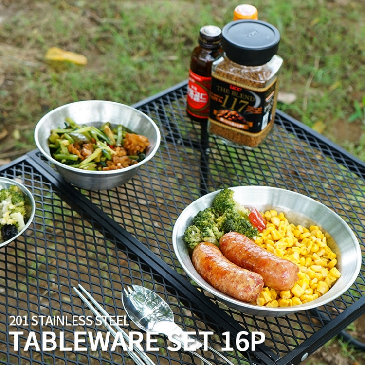 CLS Outdoor Stainless Steel Tableware Portable Camping Dinner Bowl Plate Kit