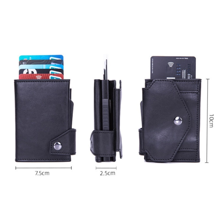 Anti-Theft Aluminum Alloy Coin Purse RFID Anti-Degaussing Automatic Pop-Up PU Bank Card Bag