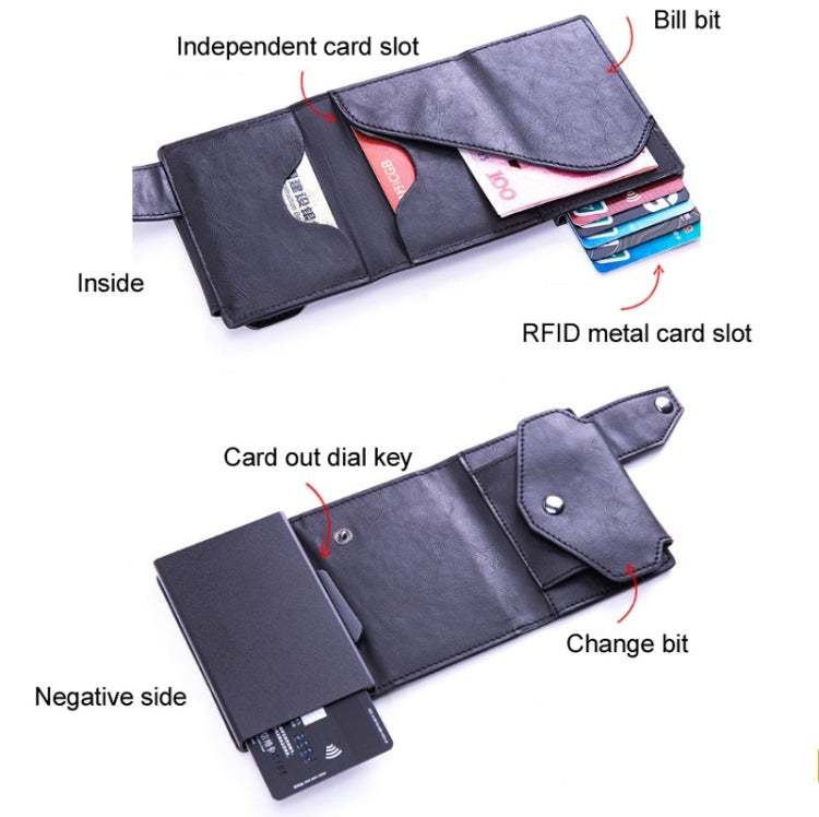 Anti-Theft Aluminum Alloy Coin Purse RFID Anti-Degaussing Automatic Pop-Up PU Bank Card Bag