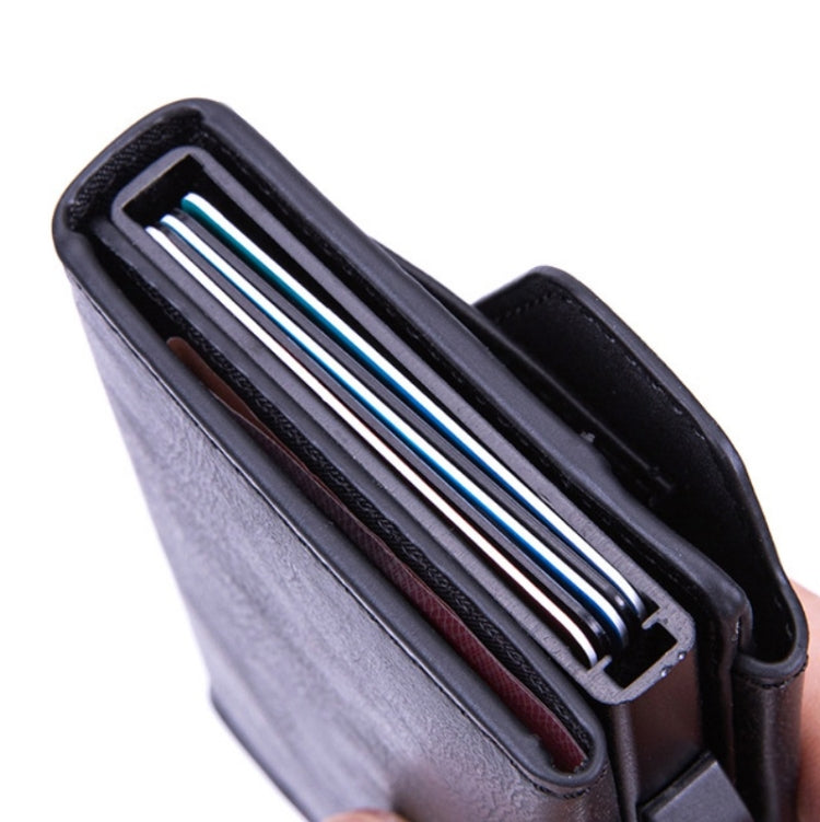 Anti-Theft Aluminum Alloy Coin Purse RFID Anti-Degaussing Automatic Pop-Up PU Bank Card Bag