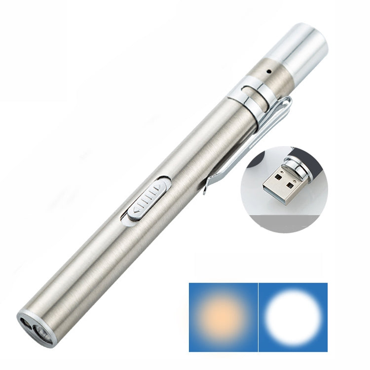 Flashlight Pupil Pen Light Yellow White Dual Light Source Dental Light LED Stainless Steel Morning Inspection Light