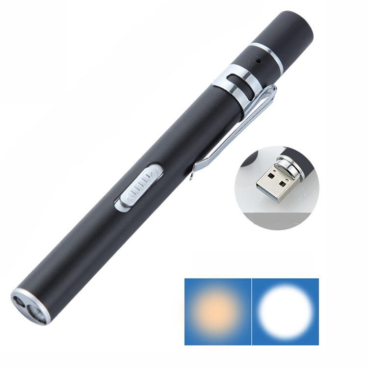 Flashlight Pupil Pen Light Yellow White Dual Light Source Dental Light LED Stainless Steel Morning Inspection Light