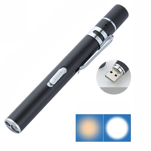 Flashlight Pupil Pen Light Yellow White Dual Light Source Dental Light LED Stainless Steel Morning Inspection Light