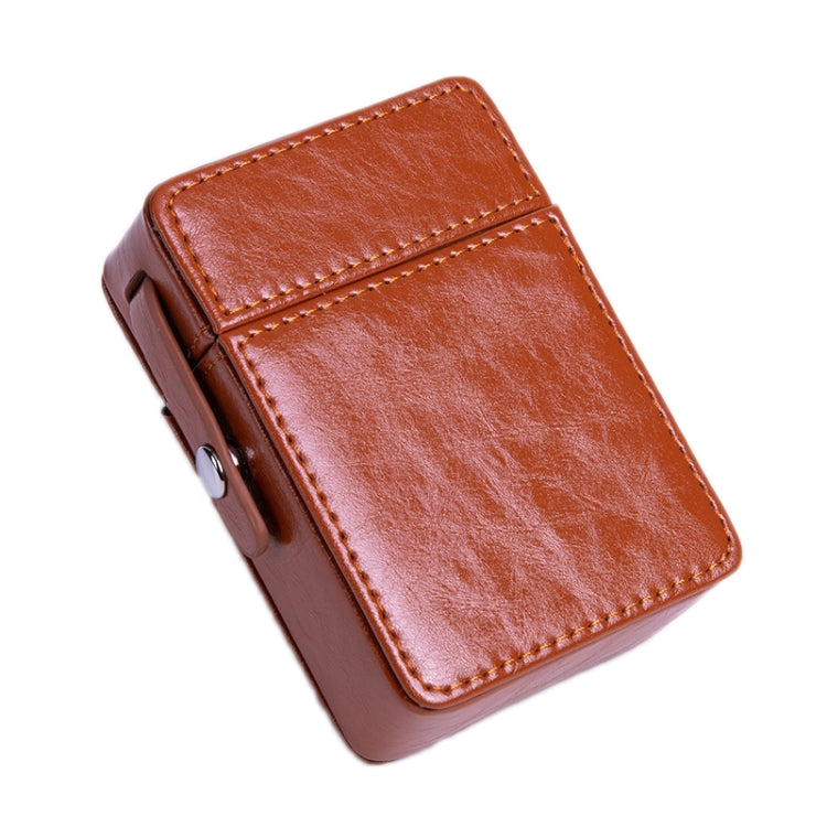 Men PU Leathe Retro Lighter Cigarette Box, Black, Green, Blue, Apricot, Brown